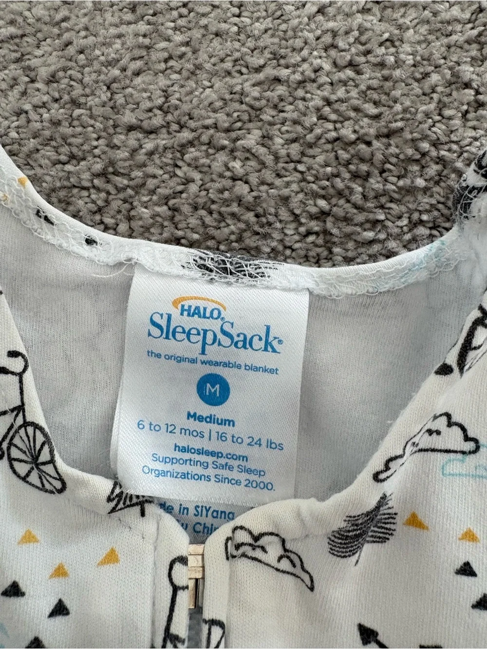 Cotton Halo SleepSack - White Bear Print 6-12 month (size medium)